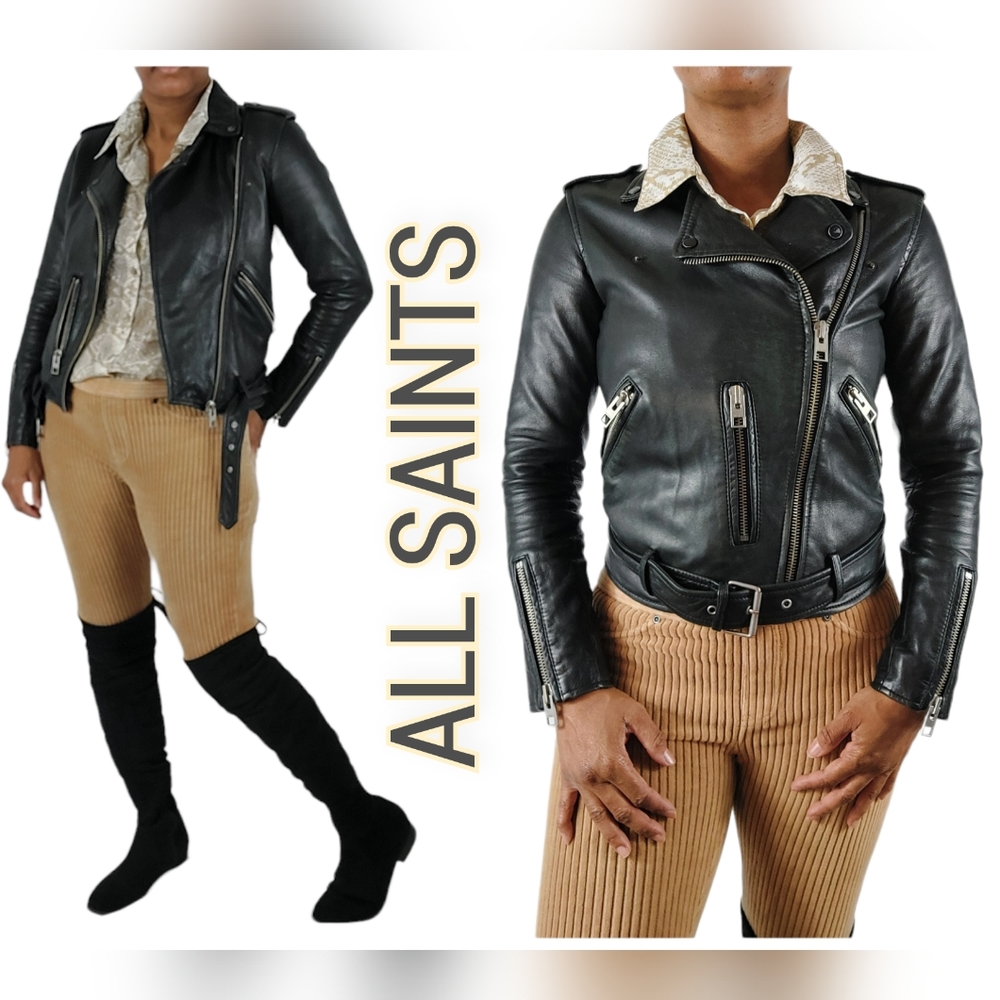 Allsaints Black Balfern Biker-Moto Leather Jacket